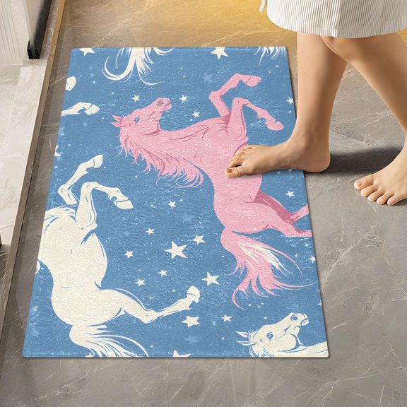 BZSMCE Gallopinghorsesstars Pattern Pattern 2-Piece Non-Slip Absorbent Bathroom Rug Set, Soft Bath Mat & Toilet Rug
