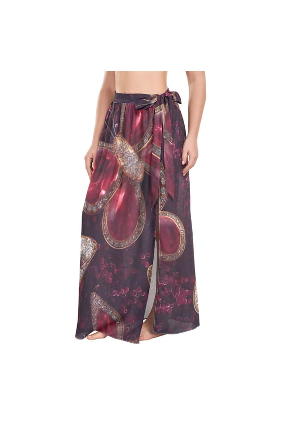 BZSMCE Garnet Flutter Maxi Cover-Up Skirt, Lightweight Quick-Dry Fabric
