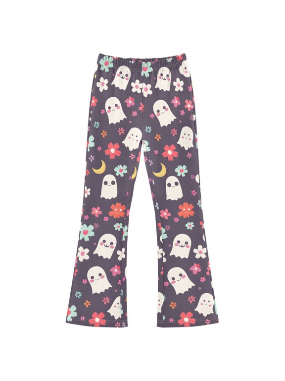 BZSMCE Ghost Clouds Little Flowers Pattern Print Flared Pants High‑Stretch Elastic Waist Bell‑Bottom Active Lounge Trousers Multi‑Size Pull‑On Casual Bottoms
