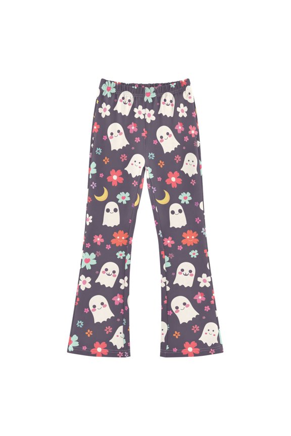 BZSMCE Ghost Clouds Little Flowers Pattern Print Flared Pants High‑Stretch Elastic Waist Bell‑Bottom Active Lounge Trousers Multi‑Size Pull‑On Casual Bottoms