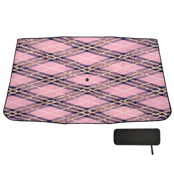 BZSMCE Glam Plaid Dream Car Windshield Foldable Sunshade Umbrella UV Protection with Storage Bag