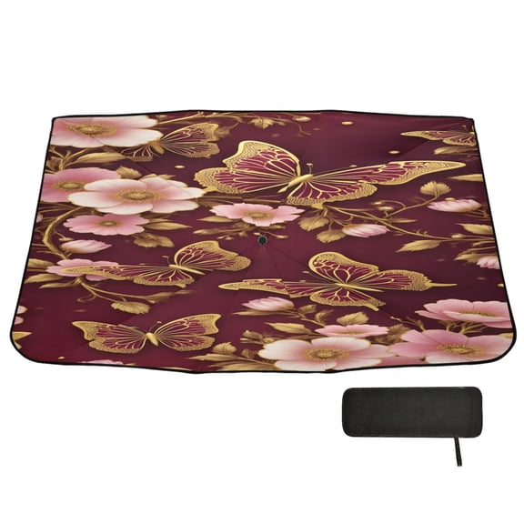 BZSMCE Gold Butfly Car Windshield Foldable Sunshade Umbrella UV Protection with Storage Bag