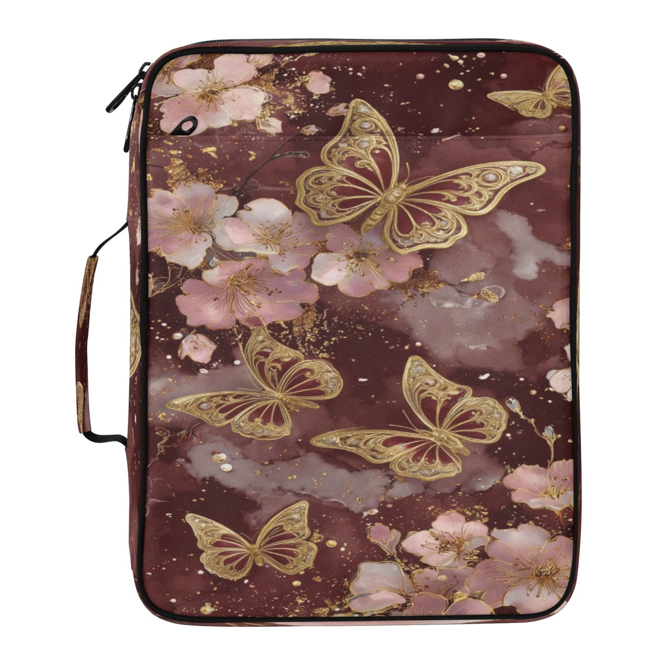 BZSMCE Golden Butterfly Bloom Pattern Water-Resistant Filing Folder Binder Organizer Keeper 1.2 Inch 3-Ring 7-Pocket Expanding File