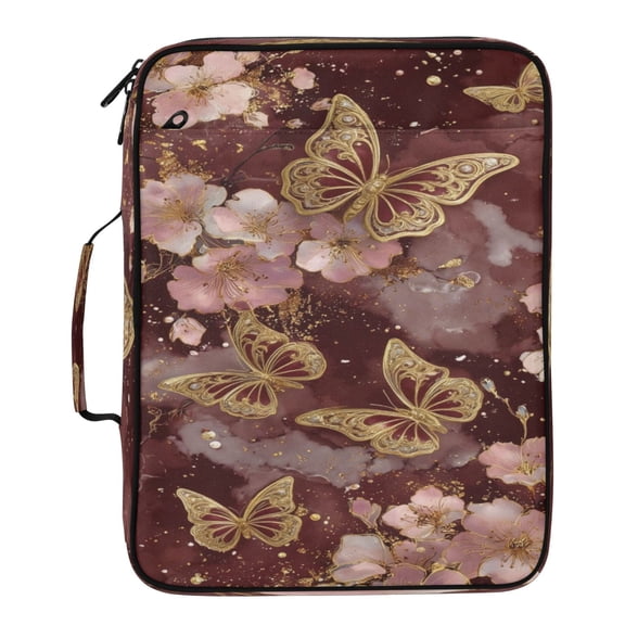 BZSMCE Golden Butterfly Bloom Pattern Water-Resistant Filing Folder Binder Organizer Keeper 1.2 Inch 3-Ring 7-Pocket Expanding File