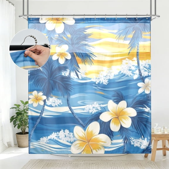 BZSMCE Golden Getaway Pattern Bathroom Shower Curtain Set with Hooks Waterproof Double Layer Fabric 7278 Inch