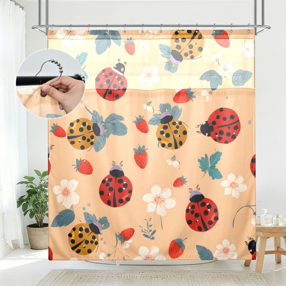 BZSMCE Golden Turtle Strawberry Pattern Pattern Bathroom Shower Curtain Set with Hooks Waterproof Double Layer Fabric 7278 Inch