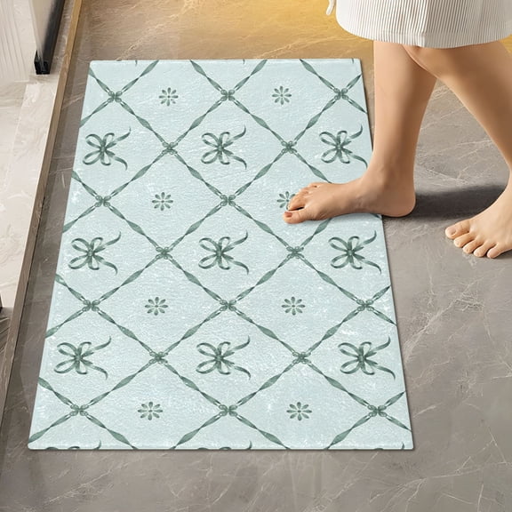 BZSMCE Green Bow Pattern Pattern 2-Piece Non-Slip Absorbent Bathroom Rug Set, Soft Bath Mat & Toilet Rug