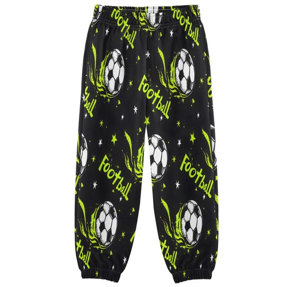 BZSMCE Green Splash Football Pattern Print Elastic Waist Jogger Pants Lightweight Wind Resistant Casual Athletic Trousers with Cuffed Ankles & Side Pockets