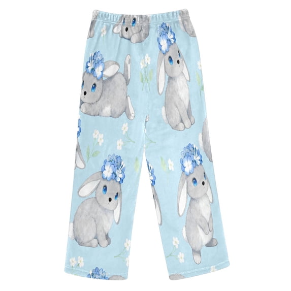 BZSMCE Grey Rabbit Flower Pattern Printed Loose Fit Flannel Pajama ...