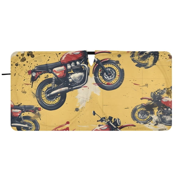 BZSMCE Grunge Red Motorcycles Pattern Shade Foldable UV Protection for Car SUV Truck 59" x 30"/62" x 32"