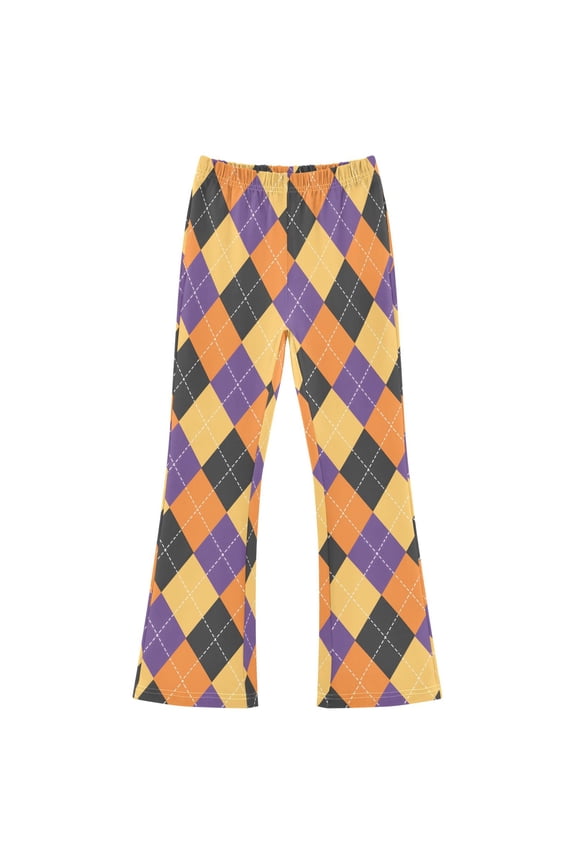 BZSMCE Halloween Argyle Print Flared Pants High‑Stretch Elastic Waist Bell‑Bottom Active Lounge Trousers Multi‑Size Pull‑On Casual Bottoms