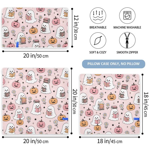 BZSMCE Halloween Ghost Pumpkin Pink Throw Pillow Covers Set of 2 Decorative Pillow Cases Covers for Sofa Bed Living Room