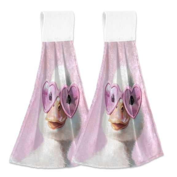 BZSMCE Hanging Hand Towels Fashion Adorable Duck Pattern 2-Pack - Velcro Style Bathroom Kitchen Towels