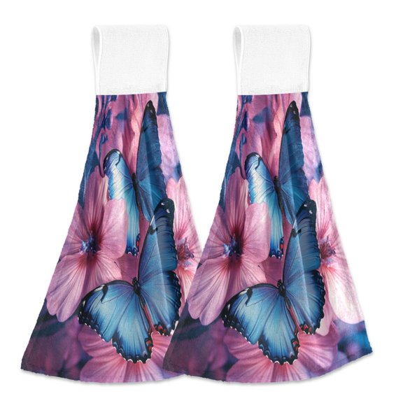 BZSMCE Hanging Hand Towels Fashion Azure Dance Pattern 2-Pack - Velcro Style Bathroom Kitchen Towels