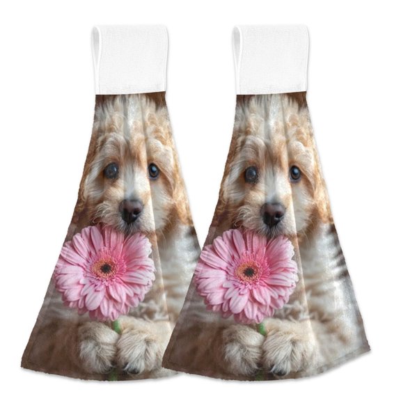 BZSMCE Hanging Hand Towels Fashion Blossom Buddy Pattern 2-Pack - Velcro Style Bathroom Kitchen Towels