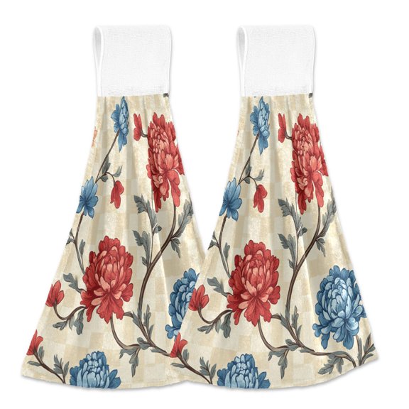 BZSMCE Hanging Hand Towels Fashion Blossom Tango Pattern 2-Pack - Velcro Style Bathroom Kitchen Towels