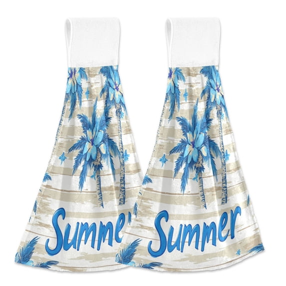 BZSMCE Hanging Hand Towels Fashion Blue Island Escape Pattern 2-Pack - Velcro Style Bathroom Kitchen Towels