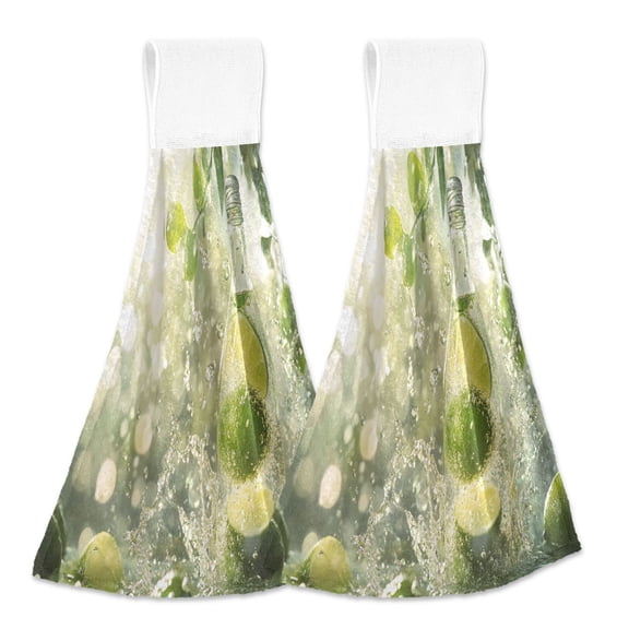 BZSMCE Hanging Hand Towels Fashion Bottle with Limes and Water Pattern 2-Pack - Velcro Style Bathroom Kitchen Towels