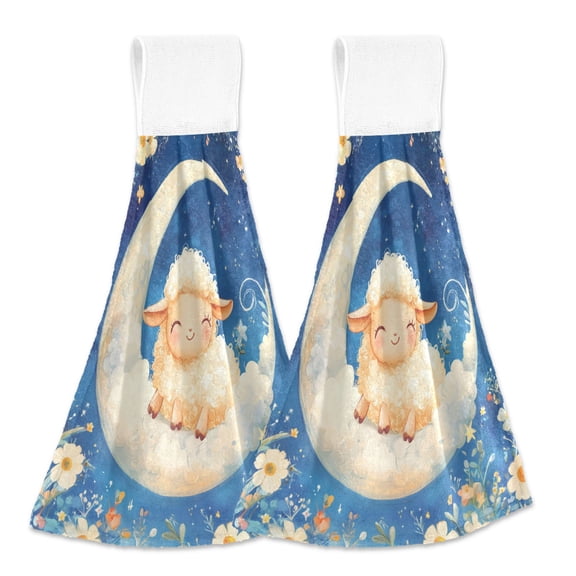 BZSMCE Hanging Hand Towels Fashion Celestial Cuddle Pattern 2-Pack - Velcro Style Bathroom Kitchen Towels