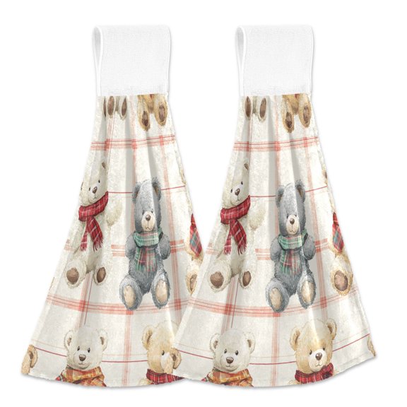 BZSMCE Hanging Hand Towels Fashion Charming Bears in Festive Patterns Pattern 2-Pack - Velcro Style Bathroom Kitchen Towels