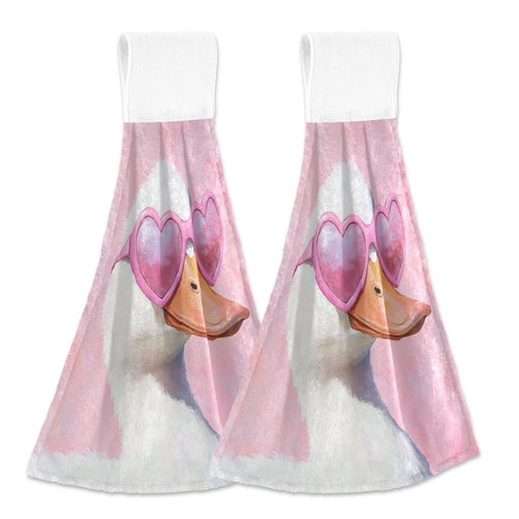 BZSMCE Hanging Hand Towels Fashion Charming Duck Pattern 2-Pack - Velcro Style Bathroom Kitchen Towels