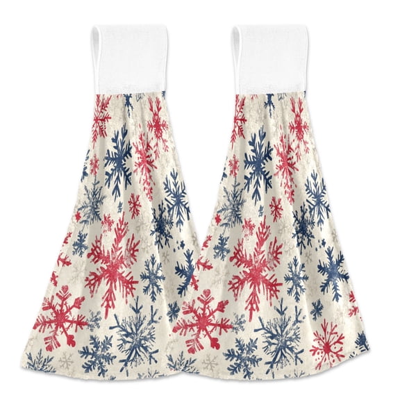 BZSMCE Hanging Hand Towels Fashion Classic Red and Navy Snowflakes Pattern 2-Pack - Velcro Style Bathroom Kitchen Towels