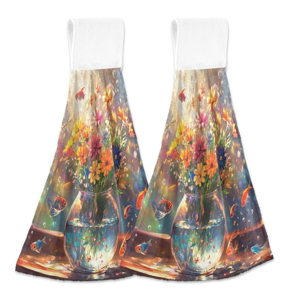 BZSMCE Hanging Hand Towels Fashion Colorful Reflections Pattern 2-Pack - Velcro Style Bathroom Kitchen Towels