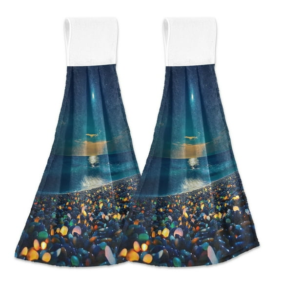 BZSMCE Hanging Hand Towels Fashion Colorful Stones on Moonlit Beach Pattern 2-Pack - Velcro Style Bathroom Kitchen Towels