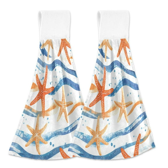 BZSMCE Hanging Hand Towels Fashion Coral Coast Pattern 2-Pack - Velcro Style Bathroom Kitchen Towels