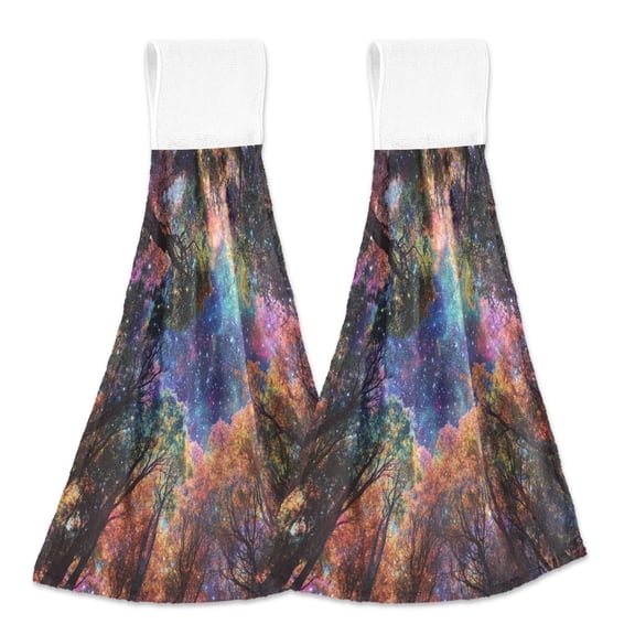 BZSMCE Hanging Hand Towels Fashion Cosmic Canopy Pattern 2-Pack - Velcro Style Bathroom Kitchen Towels