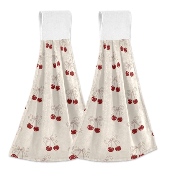 BZSMCE Hanging Hand Towels Fashion Crimson Burst Pattern 2-Pack - Blush Cherries Kitchen Towels