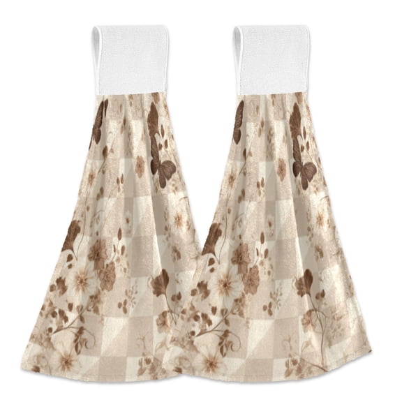 BZSMCE Hanging Hand Towels Fashion Crimson Burst Pattern 2-Pack - Butterfly Gingham Kitchen Towels