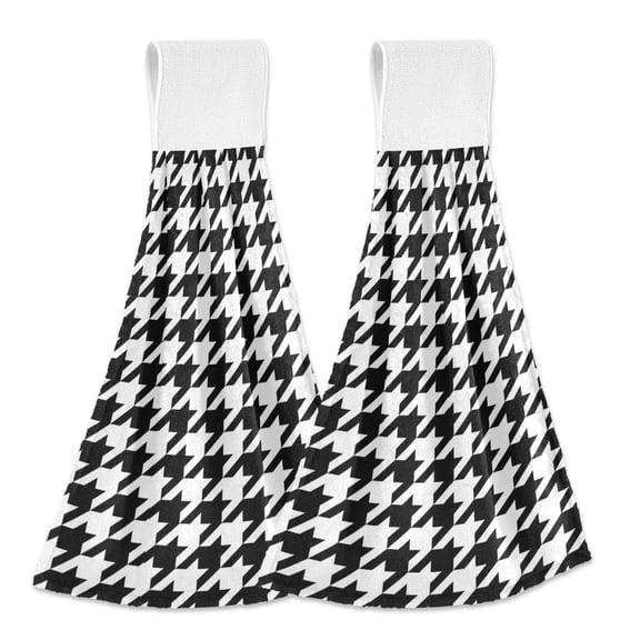 BZSMCE Hanging Hand Towels Fashion Crimson Burst Pattern 2-Pack - Houndstooth Noir Kitchen Towels