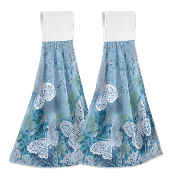 BZSMCE Hanging Hand Towels Fashion Crimson Burst Pattern 2-Pack - Sky Butterfly Whisper Kitchen Towels
