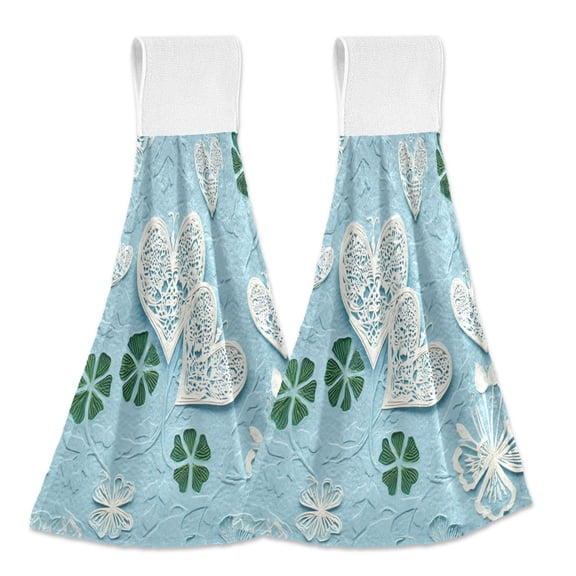 BZSMCE Hanging Hand Towels Fashion Crimson Burst Pattern 2-Pack - Sky Lace Hearts Kitchen Towels