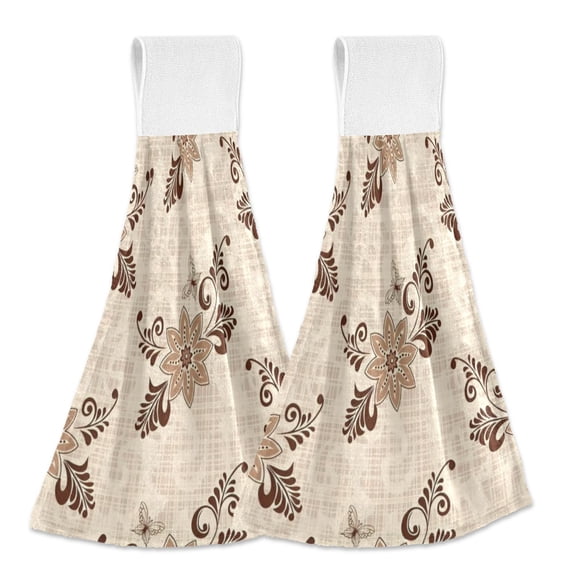 BZSMCE Hanging Hand Towels Fashion Crimson Burst Pattern 2-Pack - Vine Scroll Kitchen Towels