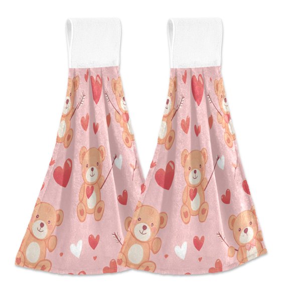 BZSMCE Hanging Hand Towels Fashion Cupid's Bears Pattern 2-Pack - Velcro Style Bathroom Kitchen Towels
