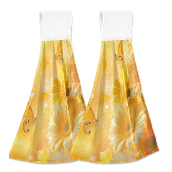 BZSMCE Hanging Hand Towels Fashion Dancing Butterflies Pattern 2-Pack - Velcro Style Bathroom Kitchen Towels