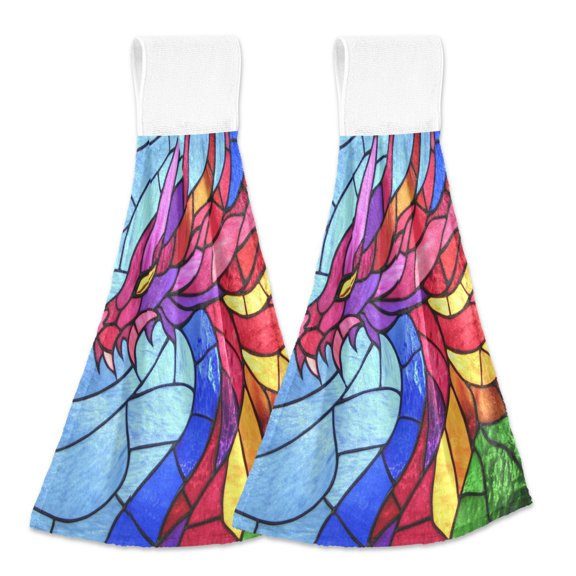 BZSMCE Hanging Hand Towels Fashion Dragon's Embrace Pattern 2-Pack - Velcro Style Bathroom Kitchen Towels