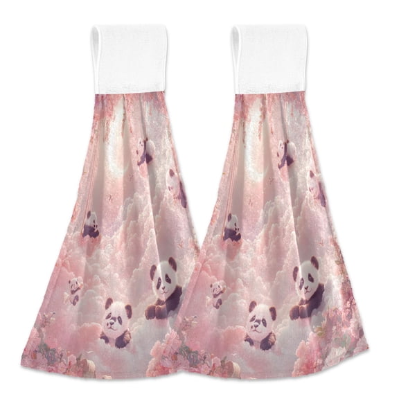 BZSMCE Hanging Hand Towels Fashion Dreamy Panda Paradise Pattern 2-Pack - Velcro Style Bathroom Kitchen Towels