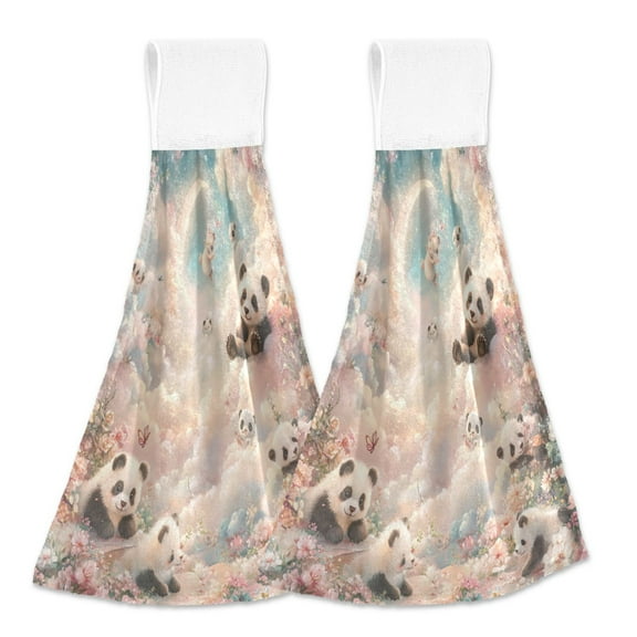 BZSMCE Hanging Hand Towels Fashion Dreamy Panda Paradise Pattern 2-Pack - Velcro Style Bathroom Kitchen Towels