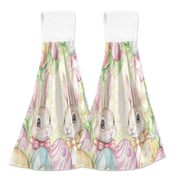 BZSMCE Hanging Hand Towels Fashion Easter Bunny Bliss Pattern 2-Pack - Velcro Style Bathroom Kitchen Towels