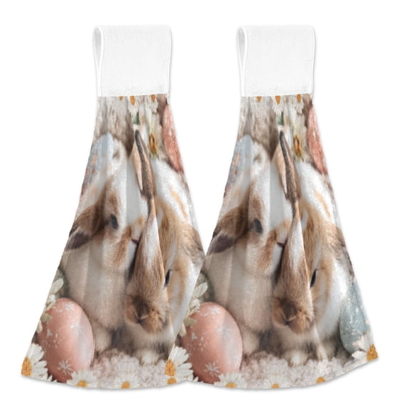 BZSMCE Hanging Hand Towels Fashion Easter Cuddle Pattern 2-Pack - Velcro Style Bathroom Kitchen Towels