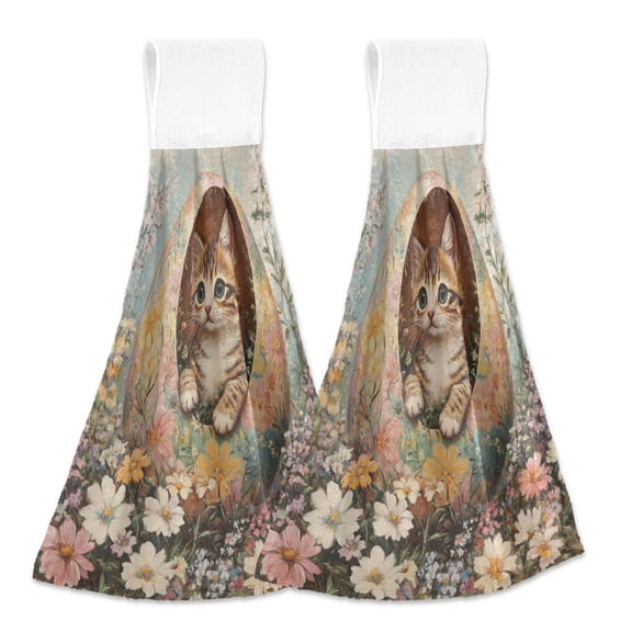 BZSMCE Hanging Hand Towels Fashion Easter Egg Cuddle Pattern 2-Pack - Velcro Style Bathroom Kitchen Towels