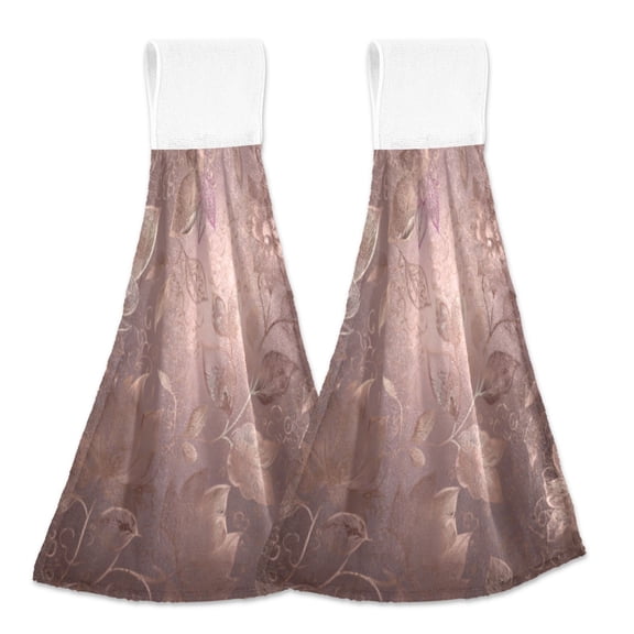 BZSMCE Hanging Hand Towels Fashion Elegant Gold Floral Tapestry Pattern 2-Pack - Velcro Style Bathroom Kitchen Towels