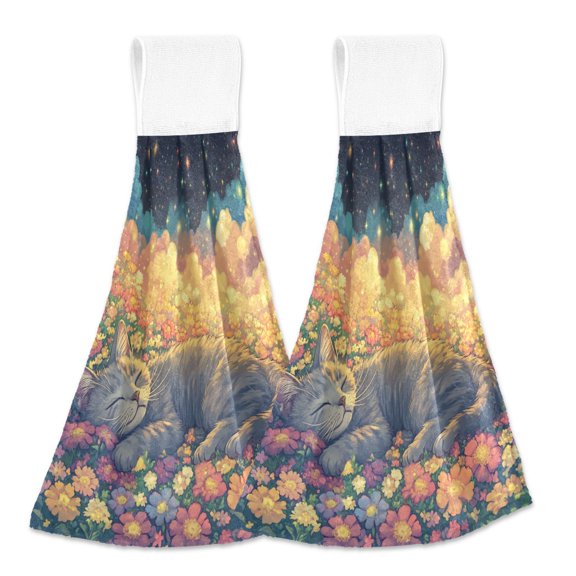 BZSMCE Hanging Hand Towels Fashion Floral Dream Pattern 2-Pack - Velcro Style Bathroom Kitchen Towels