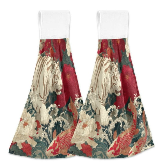 BZSMCE Hanging Hand Towels Fashion Fuzzy White Sparkle Pattern 2-Pack - Velcro Style Bathroom Kitchen Towels