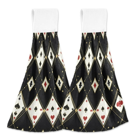 BZSMCE Hanging Hand Towels Fashion Gothic Card Elegance Pattern 2-Pack - Velcro Style Bathroom Kitchen Towels