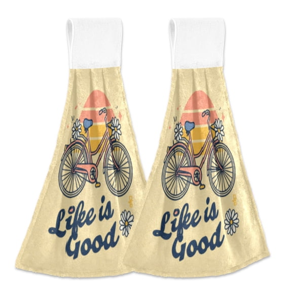 BZSMCE Hanging Hand Towels Fashion Happy Wheels Pattern 2-Pack - Velcro Style Bathroom Kitchen Towels