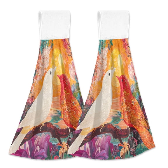 BZSMCE Hanging Hand Towels Fashion Harmony in Color Pattern 2-Pack - Velcro Style Bathroom Kitchen Towels